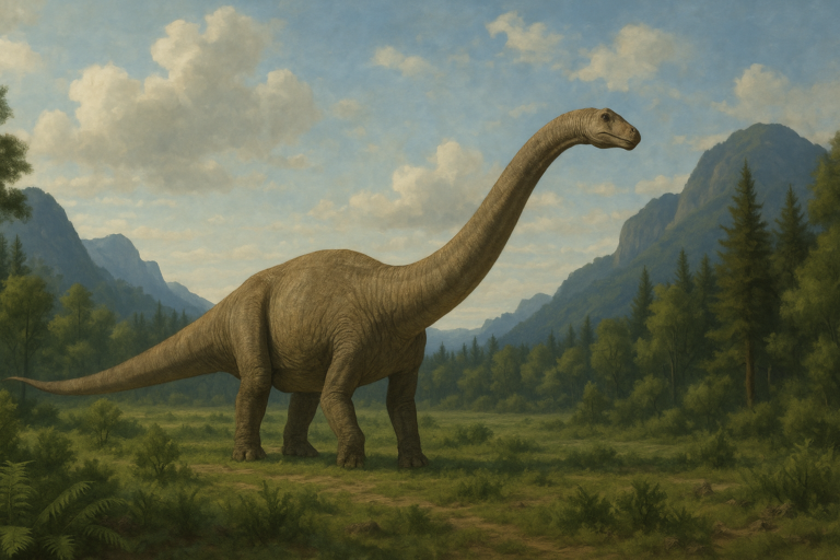 Représentation de Apatosaurus dans son environnement naturel.