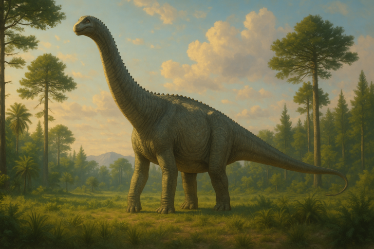 Représentation de Argentinosaurus dans son environnement naturel.