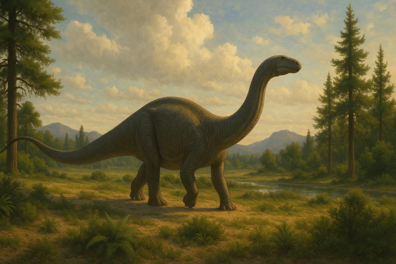 Représentation de Brontosaurus dans son environnement naturel.