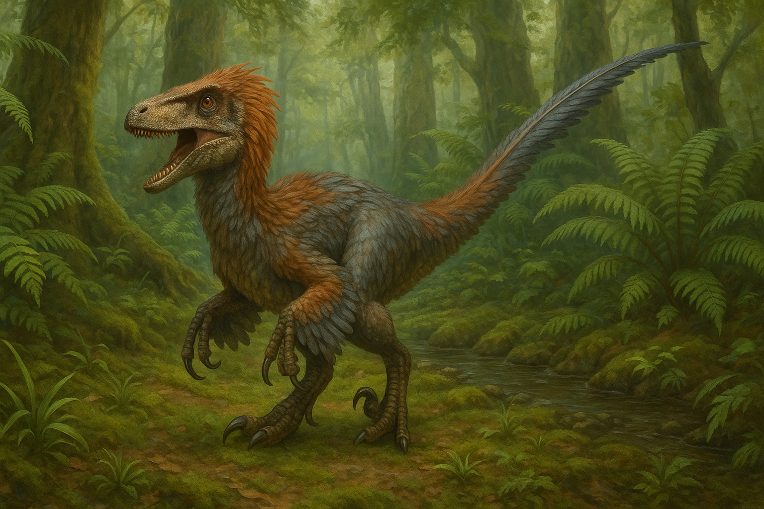 Représentation de Deinonychus dans son environnement naturel.