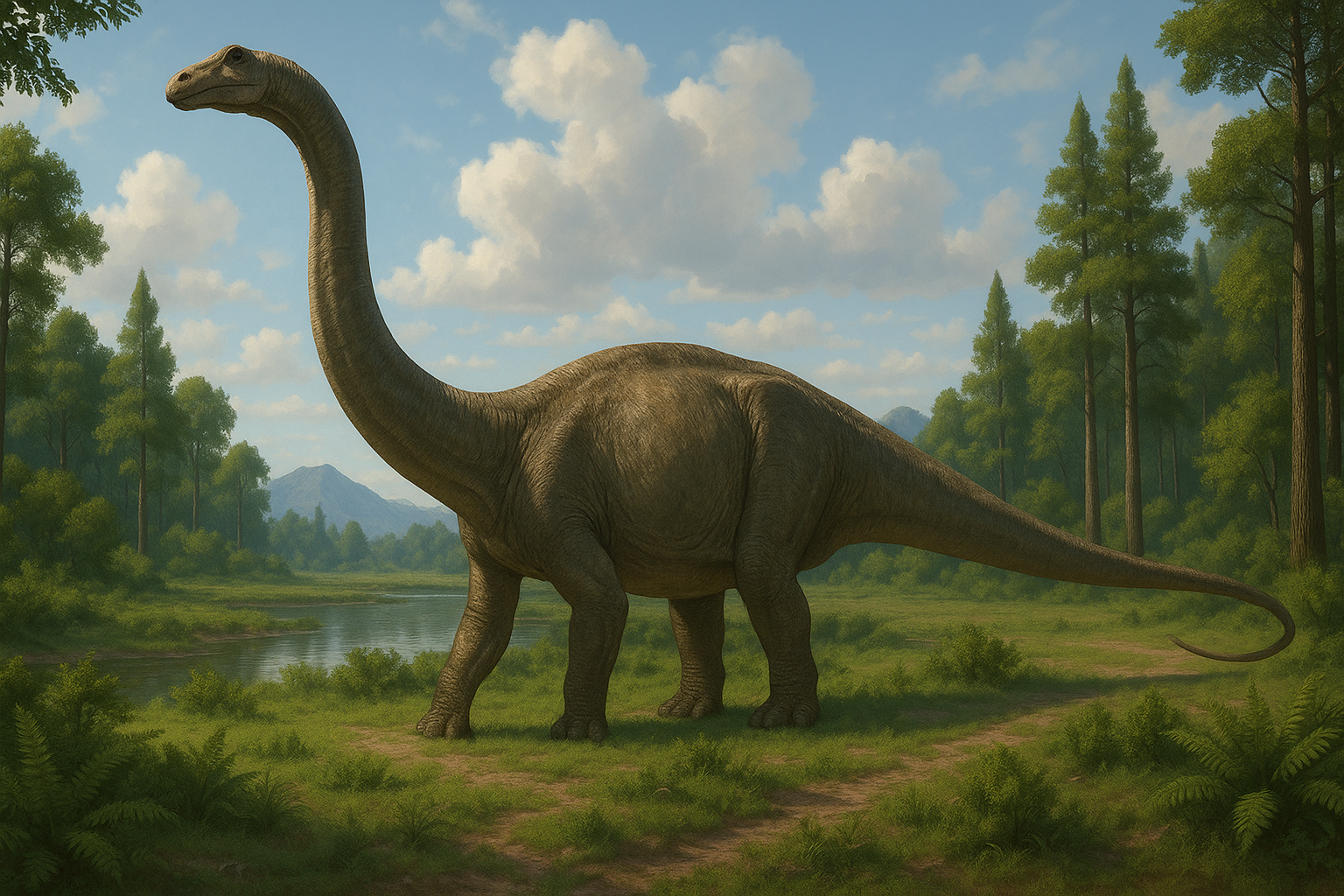 Représentation de Diplodocus dans son environnement naturel.