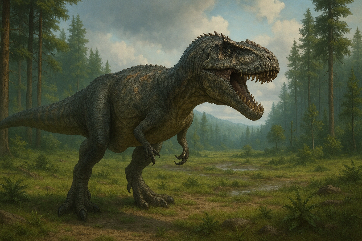 Giganotosaurus Dico Des Dinos Représentation de Giganotosaurus dans son environnement naturel.