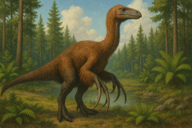 Représentation de Therizinosaurus dans son environnement naturel.
