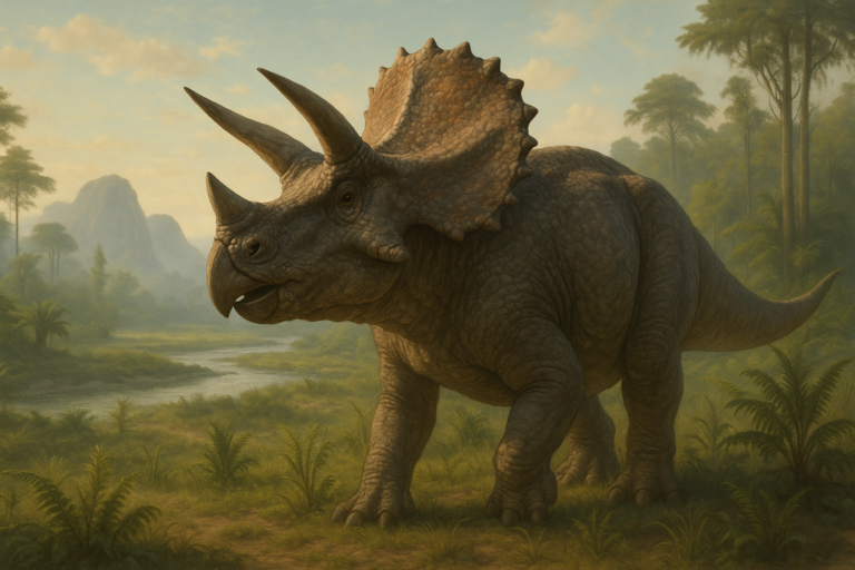 Représentation de Triceratops dans son environnement naturel.