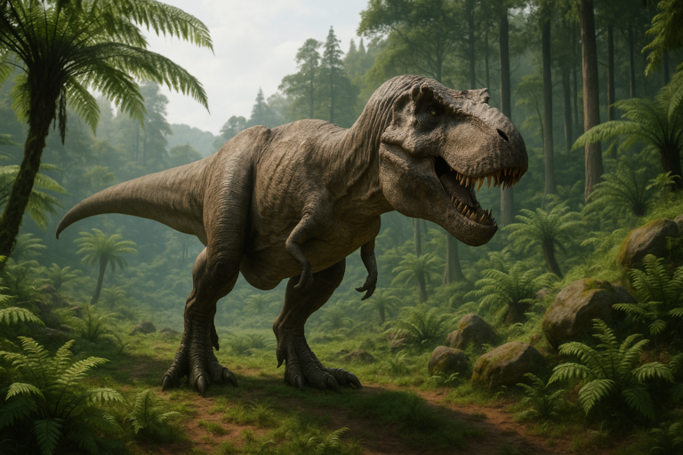 Représentation de Tyrannosaurus dans son environnement naturel.