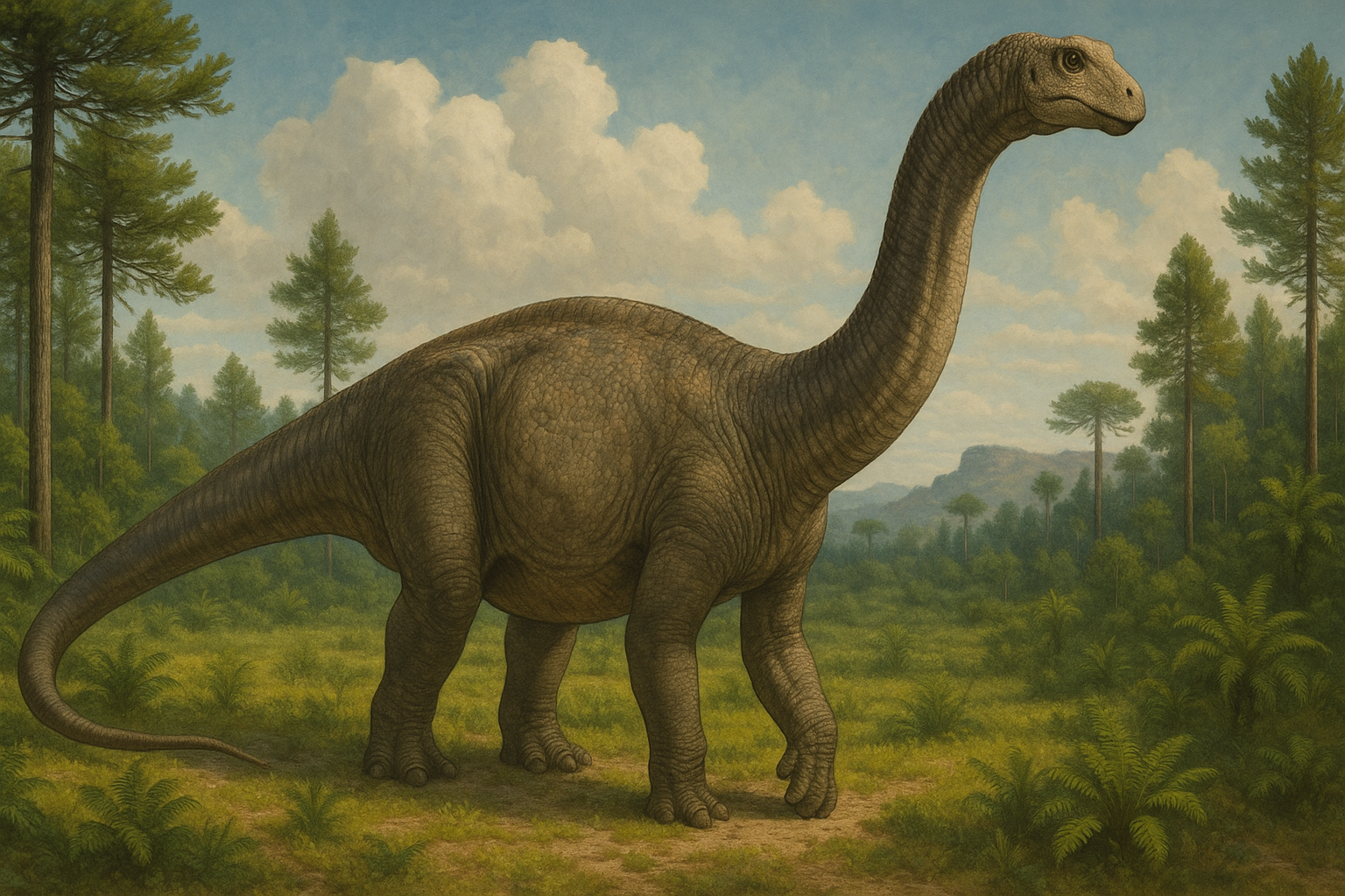 Représentation de Camarasaurus dans son environnement naturel.