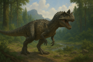 Représentation de Ceratosaurus dans son environnement naturel.