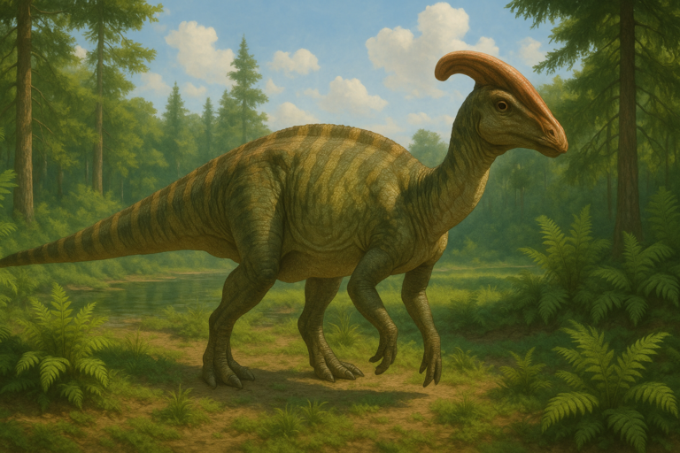 Représentation de Corythosaurus dans son environnement naturel.