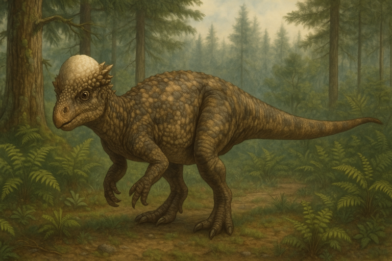 Représentation de Pachycephalosaurus dans son environnement naturel.