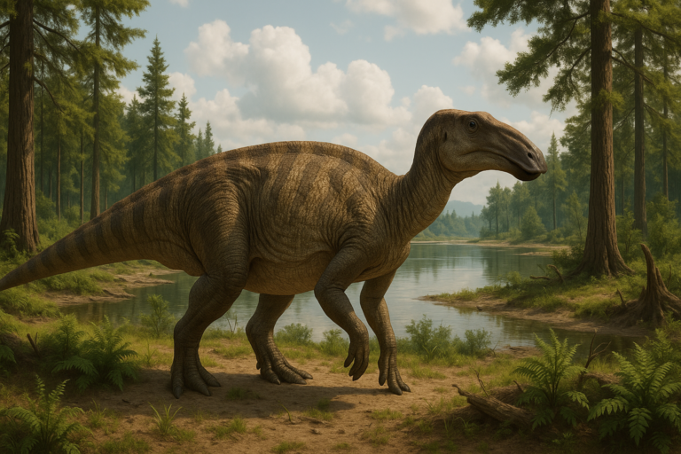 Représentation de Edmontosaurus dans son environnement naturel.