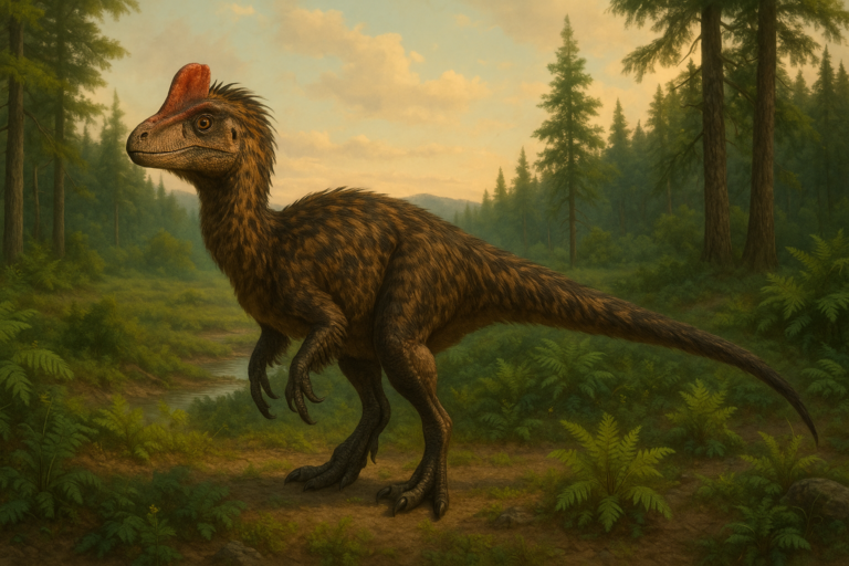 Représentation de Guanlong dans son environnement naturel.
