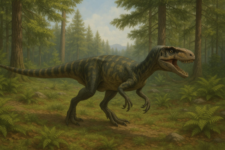 Représentation de Herrerasaurus dans son environnement naturel.