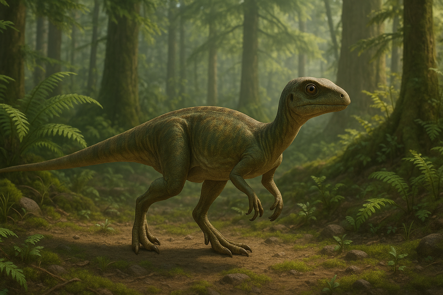 Représentation de Hypsilophodon dans son environnement naturel.