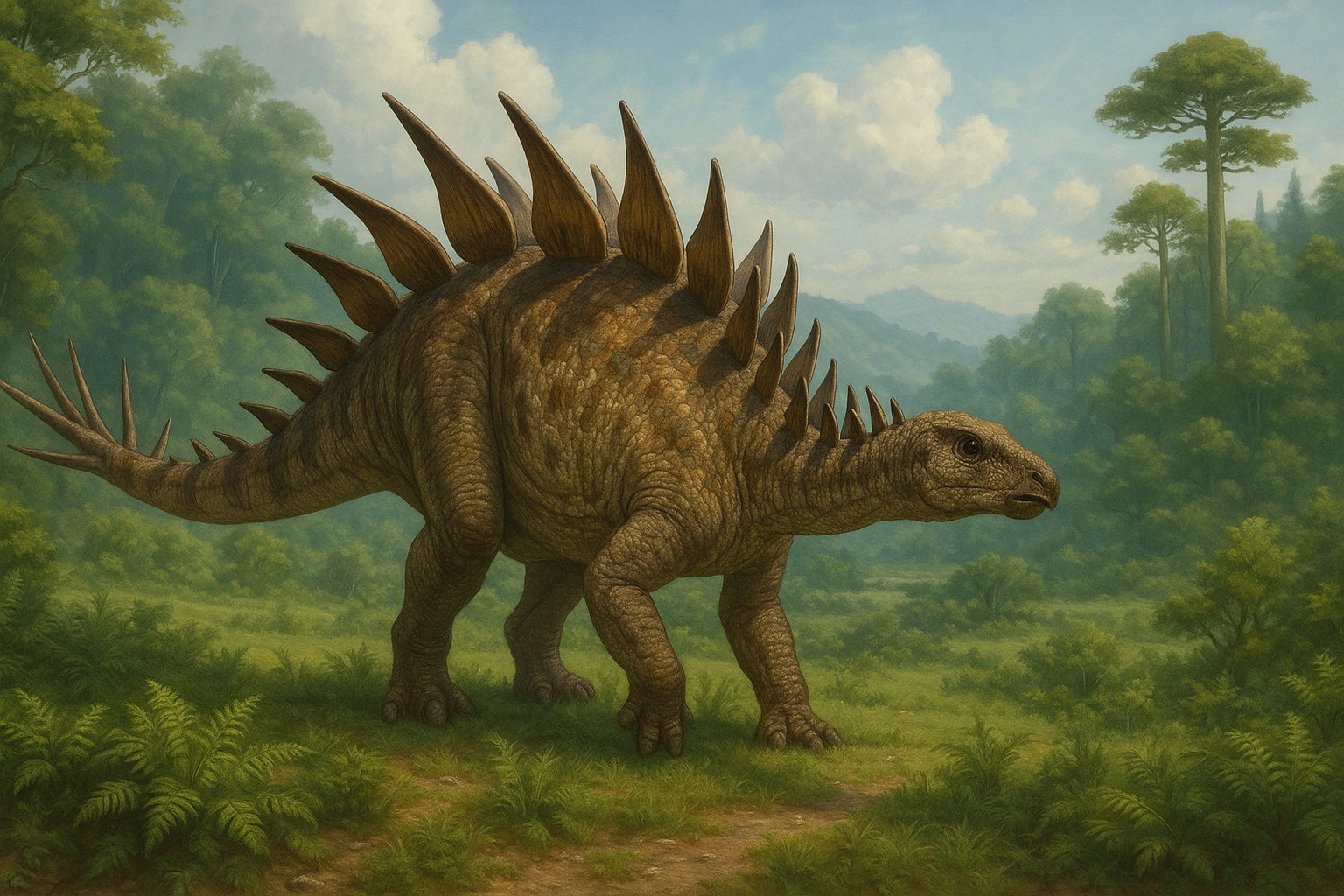 Représentation de Kentrosaurus dans son environnement naturel.