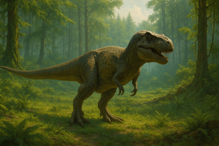 Représentation de Raptorex dans son environnement naturel.