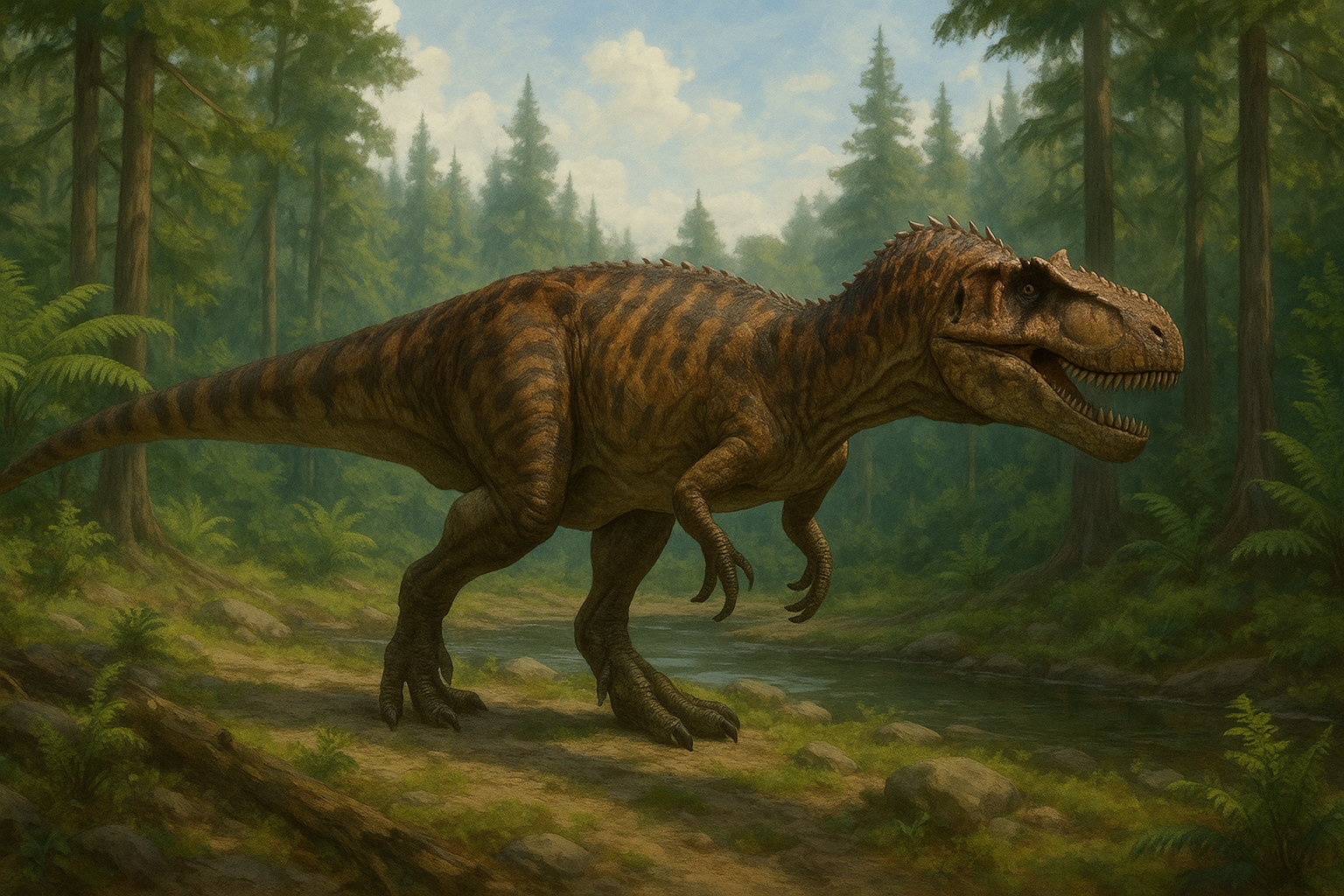 Saurophaganax Dico Des Dinos Représentation de Saurophaganax dans son environnement naturel.