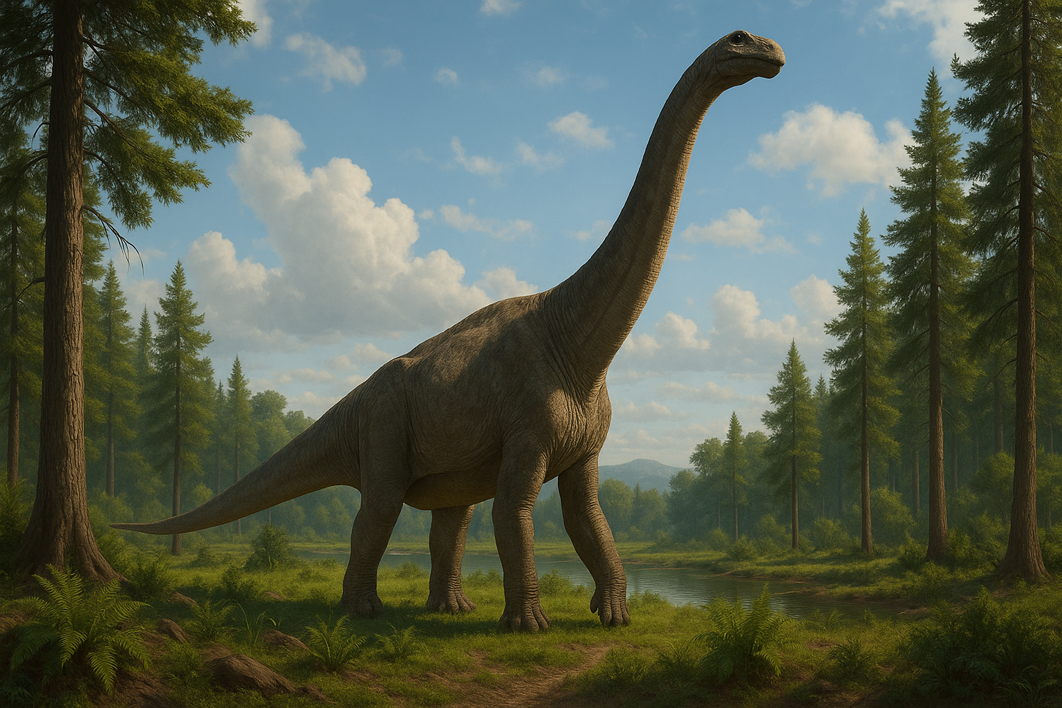 Sauroposeidon Dico Des Dinos Représentation de Sauroposeidon dans son environnement naturel.