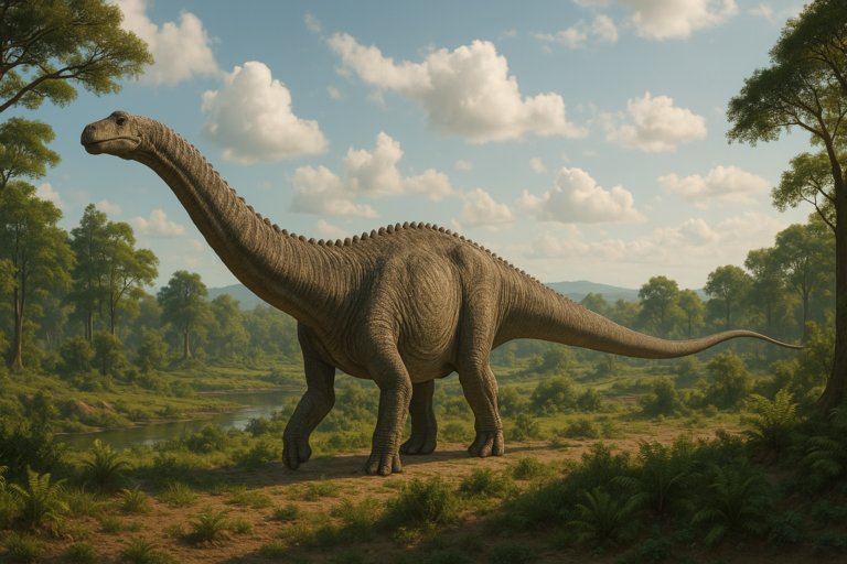 Représentation de Seismosaurus dans son environnement naturel.
