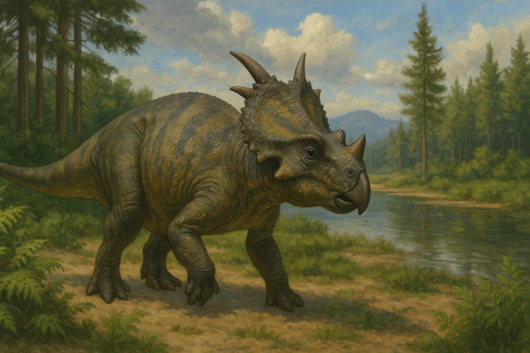 Représentation de Achelousaurus dans son environnement naturel.