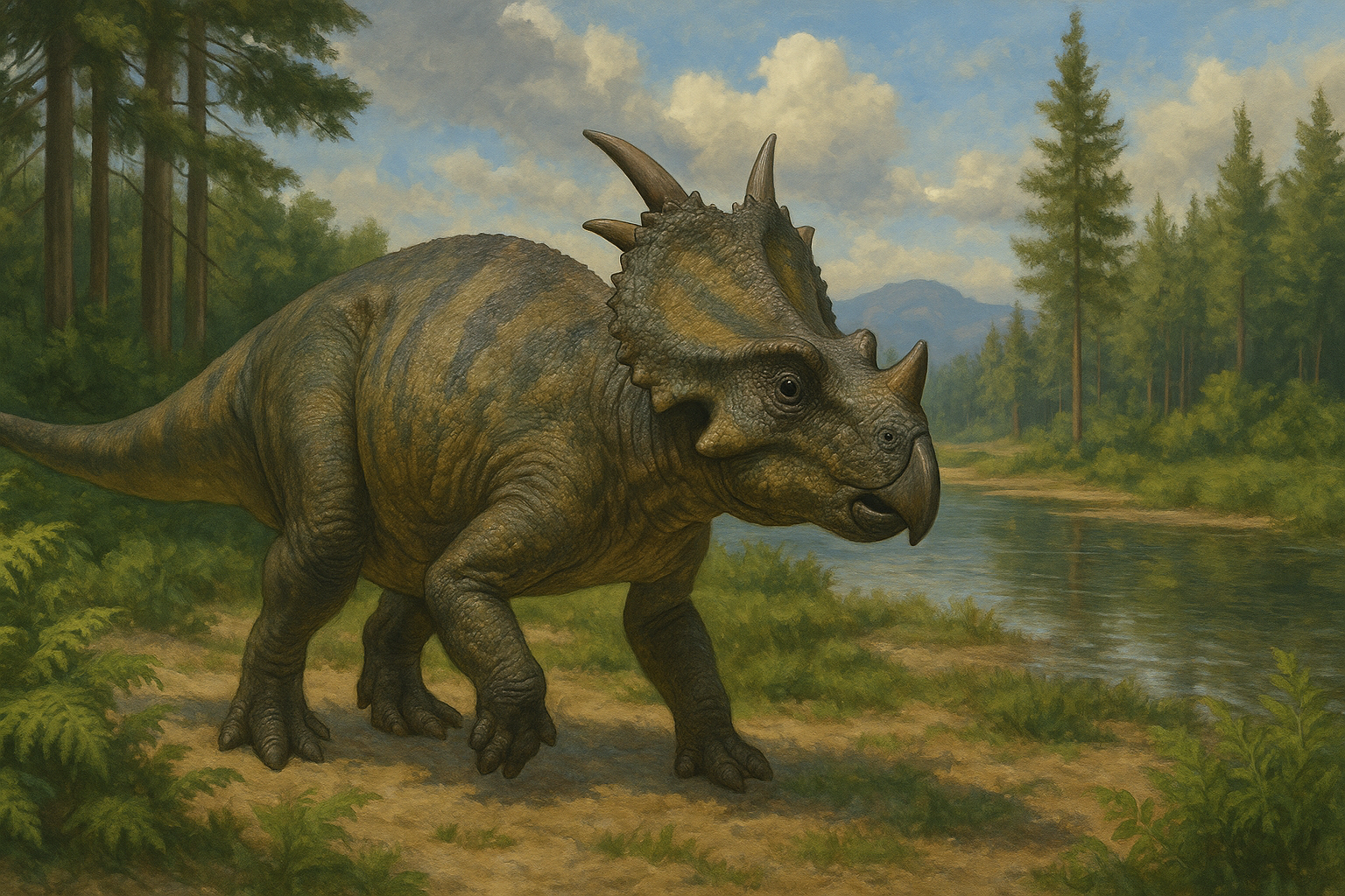 Achelousaurus Dico Des Dinos Représentation de Achelousaurus dans son environnement naturel.