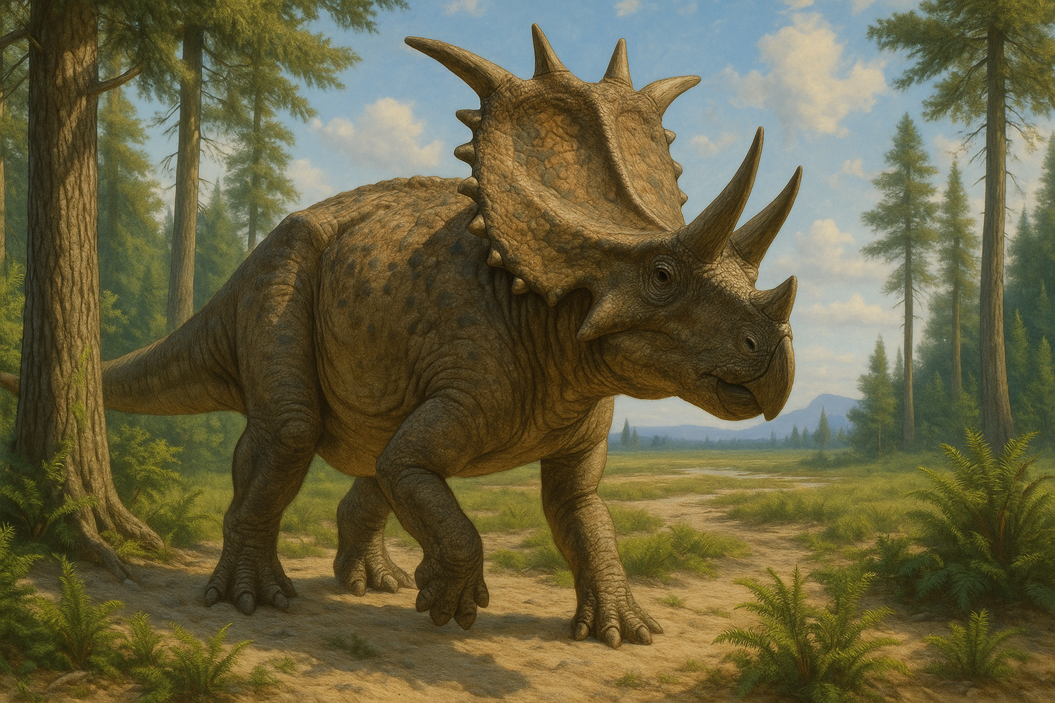 Représentation de Chasmosaurus dans son environnement naturel.