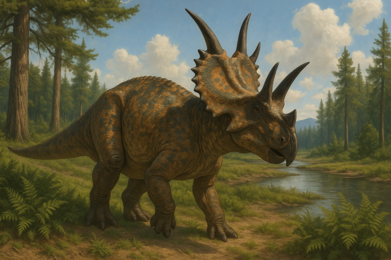 Représentation de Diabloceratops dans son environnement naturel.