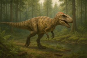 Représentation de Dryptosaurus dans son environnement naturel.