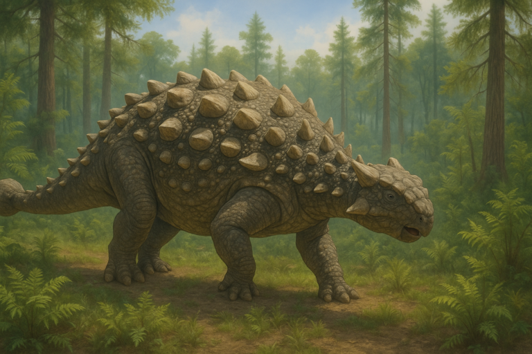 Représentation de Euoplocephalus dans son environnement naturel.