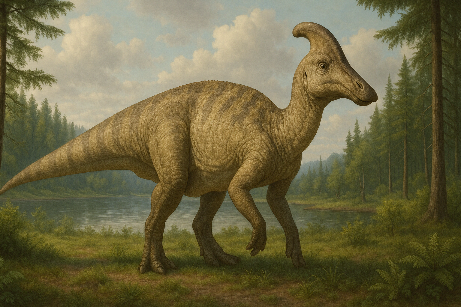 Représentation de Hypacrosaurus dans son environnement naturel.