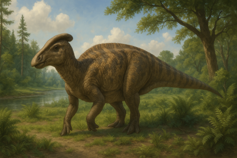Représentation de Kritosaurus dans son environnement naturel.