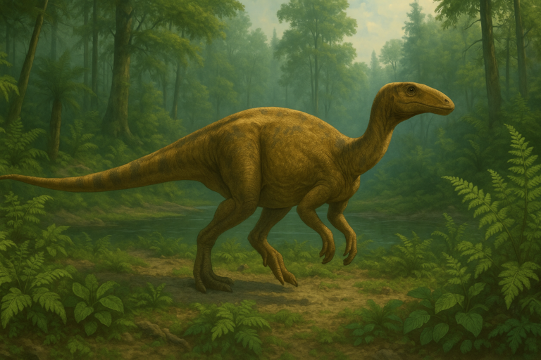 Représentation de Mantellisaurus dans son environnement naturel.