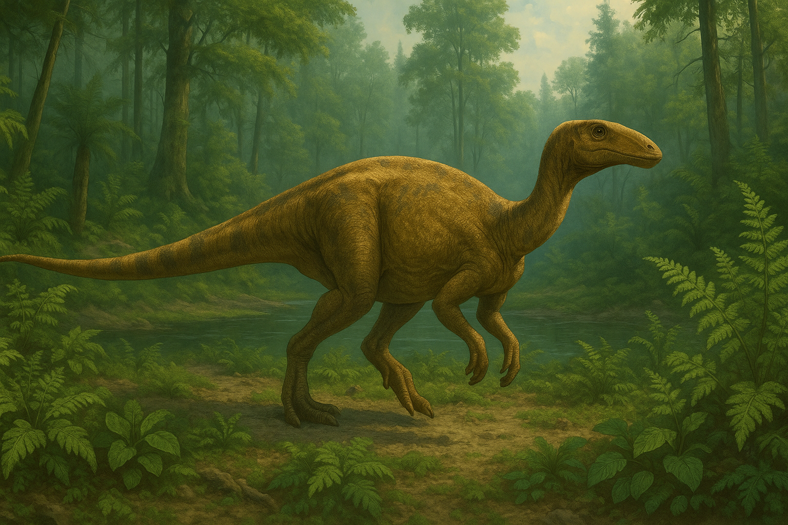 Représentation de Mantellisaurus dans son environnement naturel.