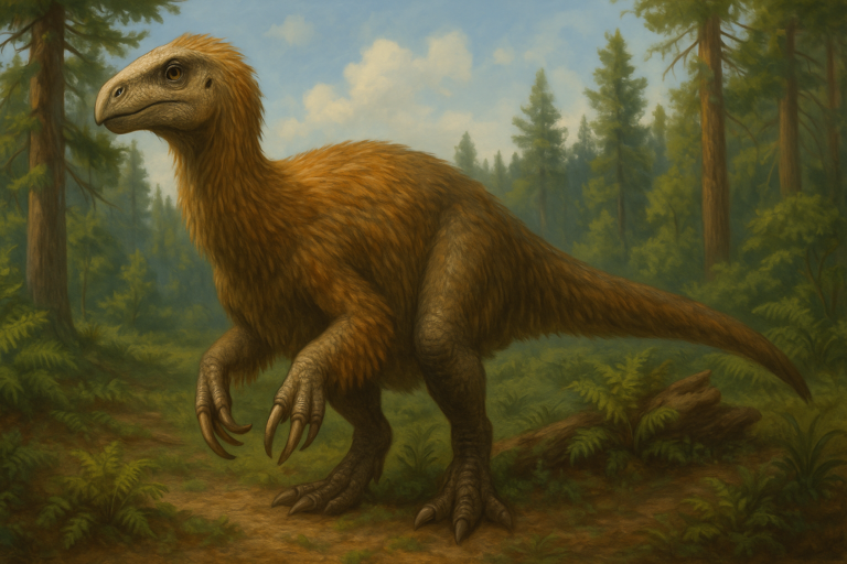 Représentation de Nothronychus dans son environnement naturel.
