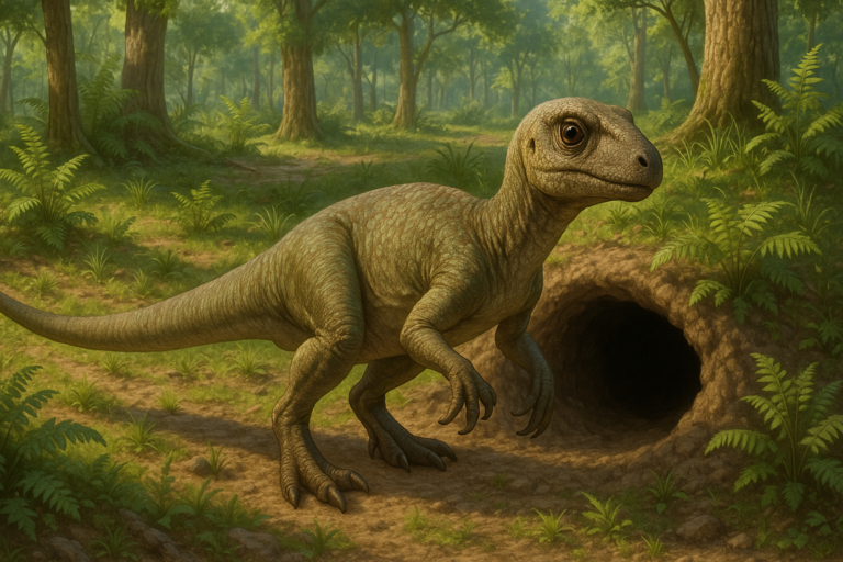 Représentation de Oryctodromeus dans son environnement naturel.